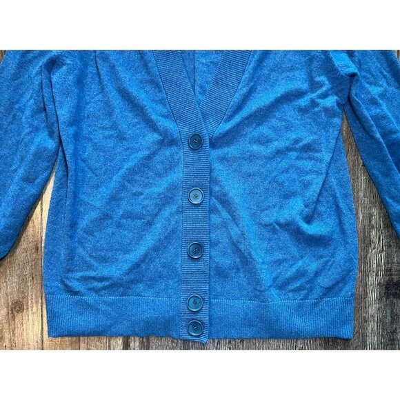 AKRIS Punto Virgin Wool Cashmere Cardigan Sweater in Blue Denim Size 8 - Picture 4 of 10